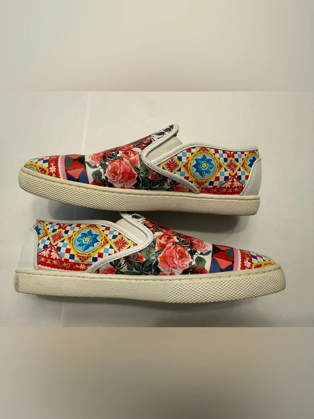 Dolce & Gabbana White Multi Floral Slip-On Girl’s Sneakers Size EU 33/ US 1,5